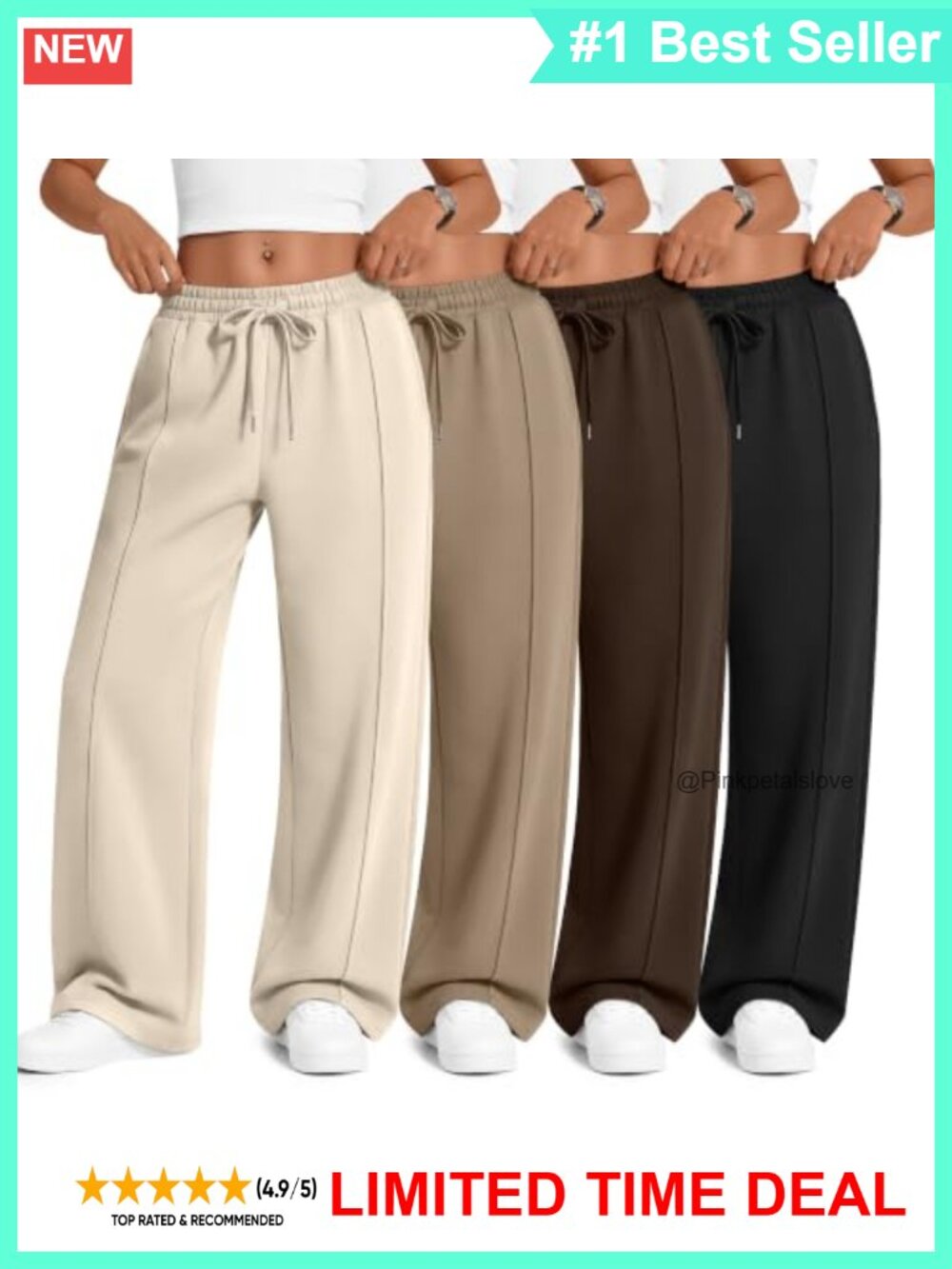 4 Pack Women's Wide Leg Sweatpants Baggy Lounge Pants with Pockets